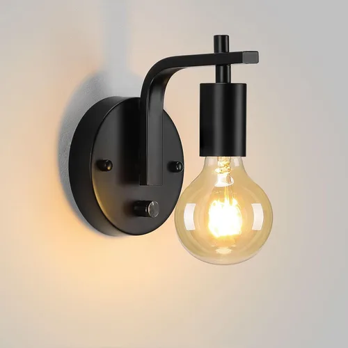 Miniatura 8 de Aplique de Pared Negro con Cadena de Tirar con Interruptor Luces de Pared Vintage E26 Lámpara de Pared Industrial Iluminación de Pared Retro
