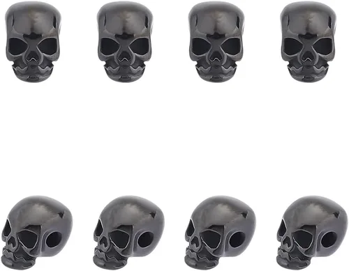 Miniatura 7 de UNICRAFTALE 8 cuentas espaciadoras de acero inoxidable con cabeza de calavera de 8 estilos, cuentas sueltas de plata antigua, cuentas de metal