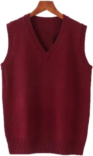 Miniatura 4 de Blostirno Chaleco de suéter para mujer, cuello en V, uniforme JK, chalecos Kint, sólido, clásico, sin mangas, suéteres