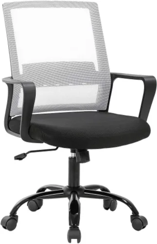 Silla de escritorio ergonómica de malla, silla de computadora con soporte lumbar y reposabrazos, silla de escritorio ajustable para computadora de