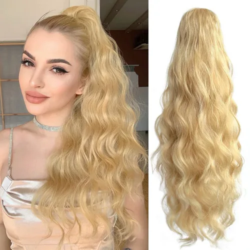 Miniatura 20 de Extensión de cola de caballo ondulada y rizada de 20 pulgadas de largo, peluca sintética de cola de caballo falsa con clip, extensiones de cabello