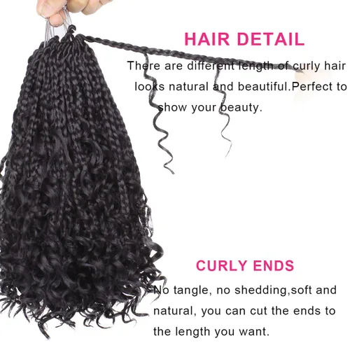 Miniatura 4 de Unionbeauty - 8 paquetes de trenzas bohemias de diosa en caja, de ganchillo de pelo para mujer negra, 8 pulgadas de trenzas de caja bob bohemias