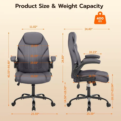 Miniatura 2 de Silla de escritorio de oficina, silla ergonómica para computadora con brazos abatibles acolchados y soporte lumbar ajustable, silla ejecutiva de Gris