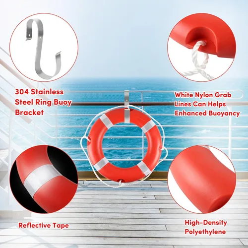 Miniatura 2 de Life Ring for Boating Safety - 23" and 28" Boat Safety Throw Rings with Reflective Strip and Grab Lines
