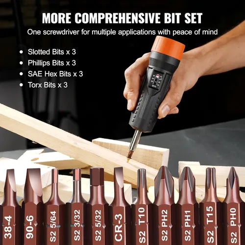 Miniatura 3 de VEVOR Juego de llaves de destornillador de torque de 1/4" Rango de ajuste de torque de 10-70 in-lbs Destornillador de torque con incrementos