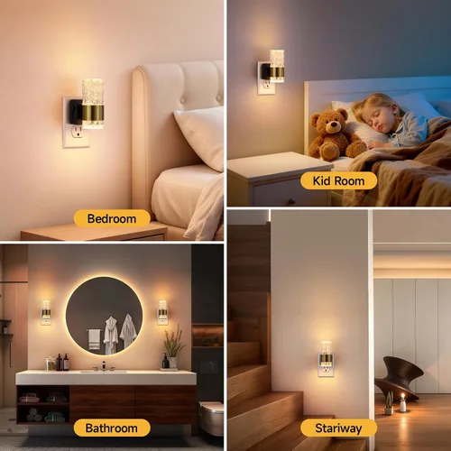 Miniatura 7 de Luces LED de noche de acrílico regulables, sensor de atardecer a amanecer, paquete de 2 Brillo ajustable de 0-100 lúmenes. Ambiente de oro cálido