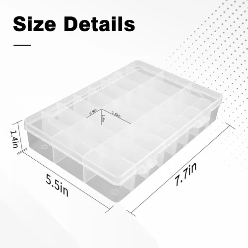 Miniatura 3 de OALCQ Caja organizadora de plástico de 24 rejillas con divisores, caja organizadora de cuentas para manualidades, caja organizadora de aretes