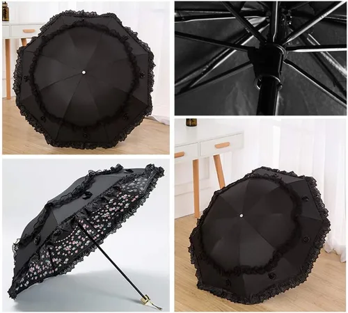 Miniatura 48 de Honeystore Paraguas plegable a prueba de rayos ultravioleta Princess Lace Parasol con cúpula anti-UV