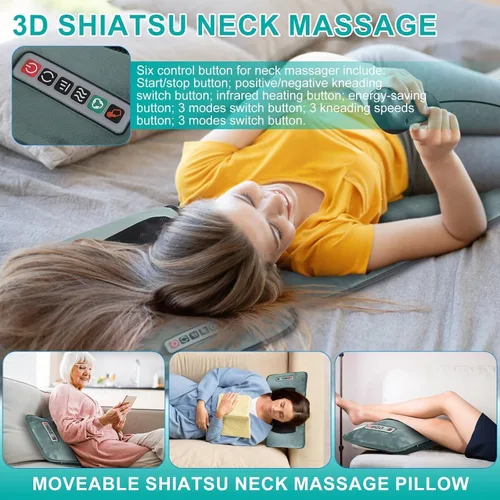 Miniatura 3 de TeqHome Tapete de Masaje de Cuerpo Completo con Calor y Almohada de Masaje Shiatsu Movible para Cuello y Espalda, Almohadilla de Masaje con Almohada