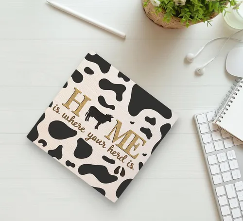 Miniatura 2 de Cartel de madera con estampado de vaca, decoración de caja de madera con texto en inglés "Farm Inspiration" con texto en inglés "Farm Inspiration
