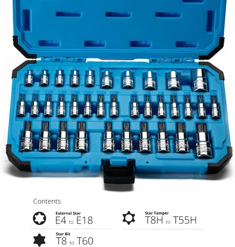 Miniatura 9 de Capri Tools CP30004 30004 S2 Star Torx y juego de brocas externas de 35 piezas, color plateado