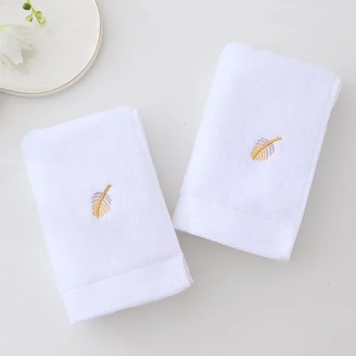 Miniatura 7 de YiLUOMO Gold Feathers - Juego de toallas de mano bordadas elegantes blancas, supersuaves, 100% algodón, altamente absorbentes, decorativas