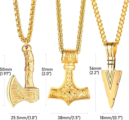 Miniatura 6 de VNOX Collar vikingo para hombre - Collar con colgante de martillo de Thors vikingobrújula nórdicanudo celtaloboamuleto nórdico
