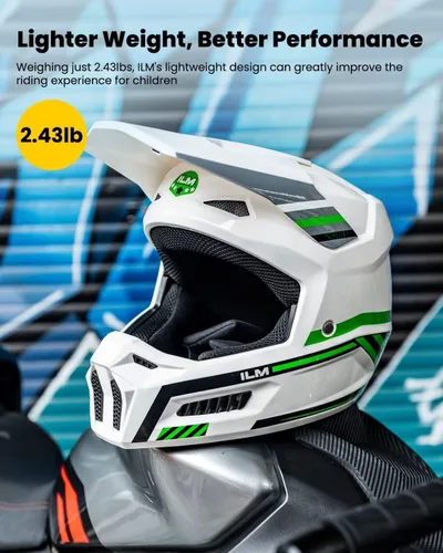 Miniatura 3 de ILM Cascos de Motocicleta Todoterreno para Jóvenes Niños Casco ATV Motocross BMX Fuera de Carretera con Gafas Guantes Máscara DOT Modelo MT601Y