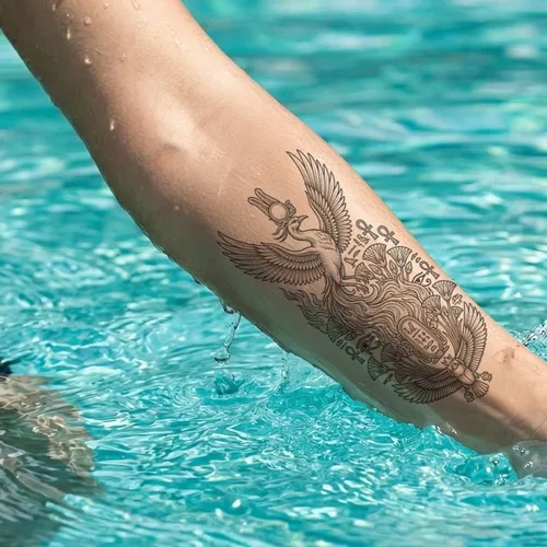 Miniatura 3 de Tatuajes temporales para mujeres y hombres, 10 hojas egipcias impermeables realistas de tatuajes falsos, diseño de faraón Ankh ojo de Horus