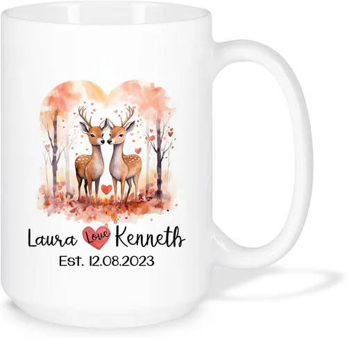 Miniatura 18 de Taza de café personalizada con diseño de zorro de 11 onzas, 15 onzas, divertida taza de viaje para pareja de zorros, taza de té con nombre y fecha
