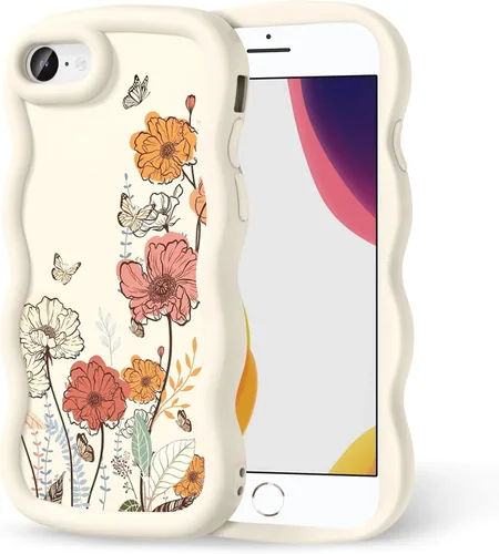 Miniatura 294 de Compatible con iPhone SE/8/7 Funda para Mujeres y Niñas, Marco Ondulado Rizado con Patrón Lindo, Estética Delgada Suave Silicona TPU Parachoques