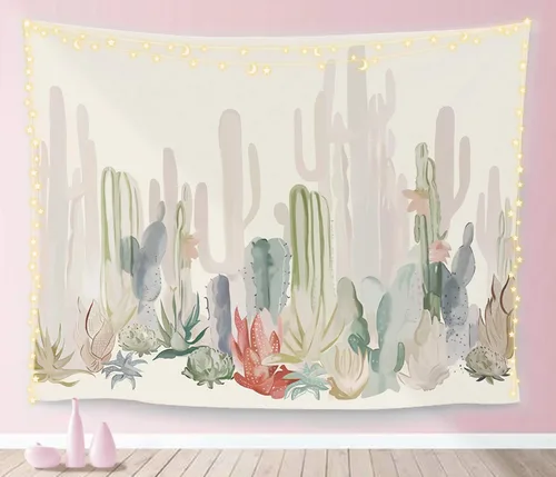 Manicer Tapiz de cactus, coloridas plantas y hierbas, tapiz botánico para colgar en la pared, tapiz de paisajes naturales, mural para dormitorio,