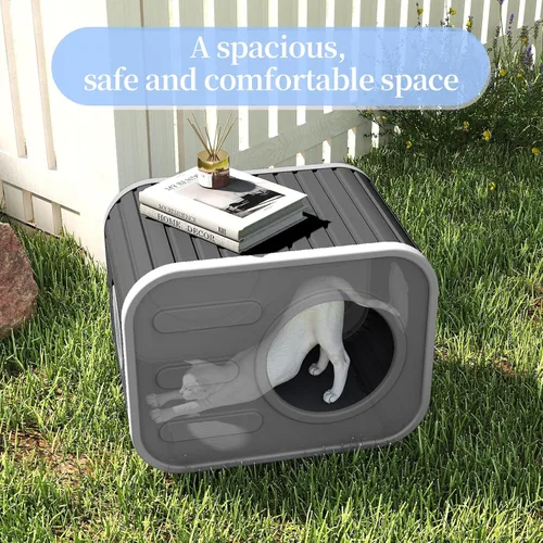 Miniatura 4 de PatioZen Cama para gatos de interior, casa en cubo, resistente a la intemperie, refugio aislado de plástico con suelo elevado, apilable