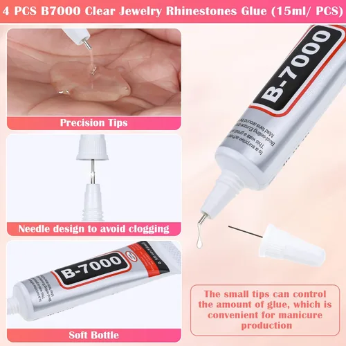 Miniatura 6 de 10000 perlas para uñas de diamantes de imitación para uñas con 4 piezas de pegamento B7000 de 0.5 fl oz, perlas para manualidades, 4