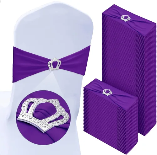 Miniatura 18 de VitalCozy 100 piezas de cintas elásticas de elastano para sillas con hebilla deslizante en forma de corona, bandas elásticas para sillas, lazos