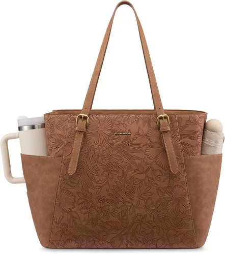 Miniatura 11 de LOVEVOOK Bolso para laptop con gran portavasos para mujer, bolso de mano de cuero para trabajo, bolso de hombro profesional para computadora de 15.6