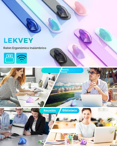 Miniatura 7 de Lekvey Ratón ergonómico, ratón vertical inalámbrico, ratón recargable óptico 2.4G para túnel carpiano: 800/1200/1600 DPI, 6 botones, para laptop