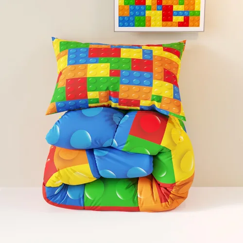 Miniatura 4 de Juego de edredón con diseño de bloques de construcción, tema colorido en patrón 3D para niños, adolescentes y adultos, juegos de edredón decorativos