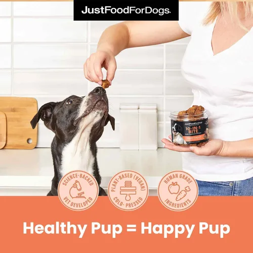 Miniatura 5 de JustFoodForDogs 10-en-1 Multifuncional y suplemento para cadera + articulaciones, masticables suaves para perros, a base de plantas, de grado humano