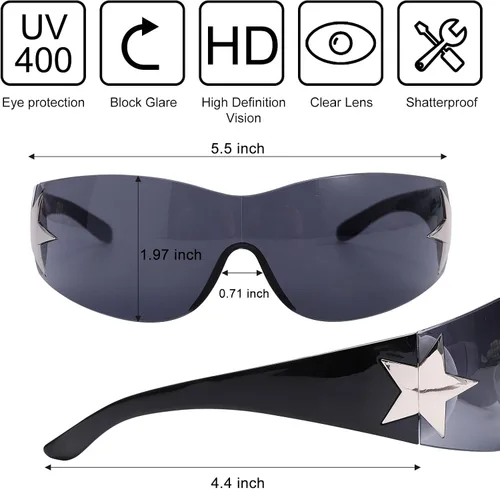 Miniatura 3 de Rmerom Y2K - Gafas de sol para mujer, sin montura envolvente, con protección envolvente, 2000S, a la moda, de gran tamaño, Y2K