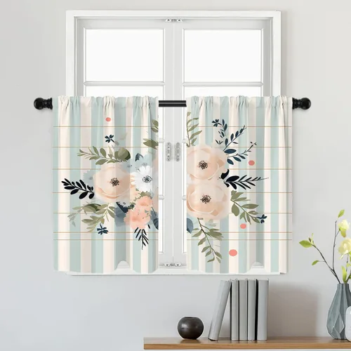 Miniatura 17 de Batmerry Silueta de hombre y niño, marco en forma de corazón con figuras, tratamiento de ventana, cortina corta de cocina multicapa de poliéster