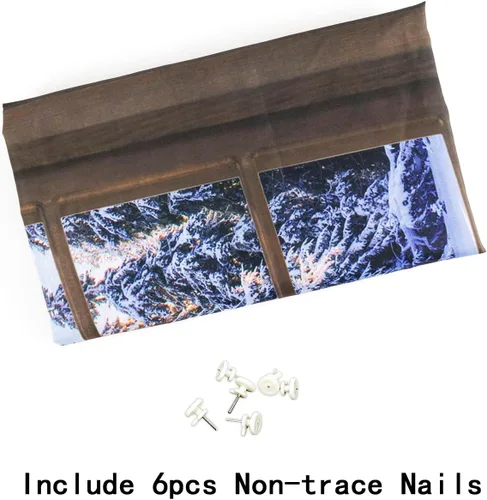 Miniatura 7 de WEENEO Tapiz de bosque de invierno, ventana, exterior, pino, Navidad, escena de nieve, tapiz de naturaleza, plantas, montaña bajo azul estrellado