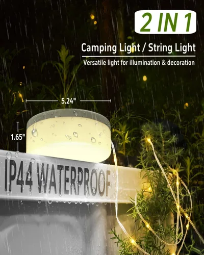 Miniatura 3 de Luces de tira solares para acampar, tira de luces de hadas de 39.4 pies, lámpara de campamento impermeable portátil 4 en 1 con 8 modos
