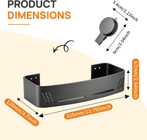 Miniatura 2 de Paquete de 2 organizadores de ducha con ganchos, estante de ducha con ventosa, organizador de ducha de aluminio inoxidable sin perforaciones