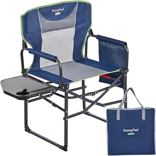 Miniatura 25 de SUNNYFEEL Silla de directores de campamento de gran tamaño de 500 libras resistente, silla plegable portátil con mesa auxiliar, bolsillo para playa