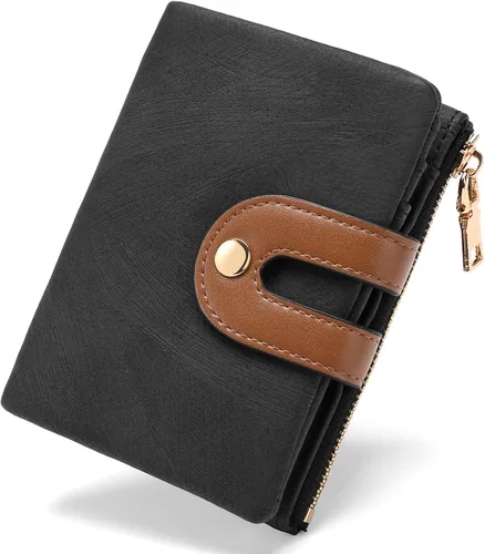 RNIEGA Billeteras pequeñas para mujer, de cuero, plegable, con bloqueo RFID, tarjetero compacto con bolsillo para monedas con cremallera