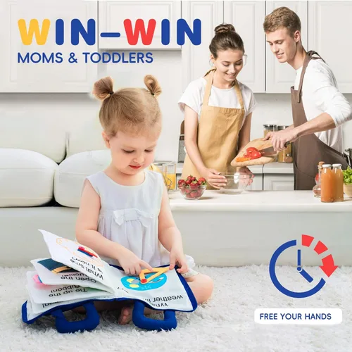 Miniatura 4 de Jollybaby Libros suaves y ocupados de 10 páginas, mi libro tranquilo, juguete de viaje y educación sensorial Montessori, juguete de actividades