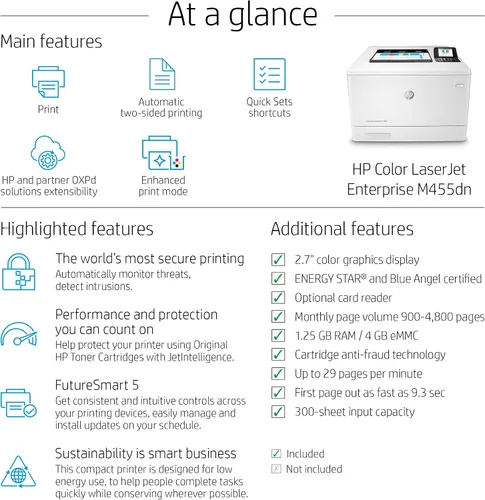 Miniatura 2 de HP Color LaserJet Enterprise M455dn Impresora dúplex (3PZ95A)