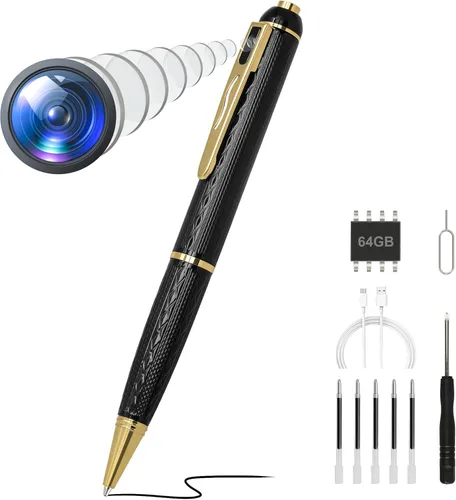 Bolígrafo de cámara oculta de 64 GB 1080P Mini cámara pequeña, batería de 600 mAh Loop Working Nanny Cam, cámara de seguridad interior para