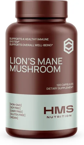 HMS Nutrition Cápsulas de suplemento de melena de leones, hongo melena de león para apoyo inmunológico, suplemento de memoria y enfoque, 1000 mg por