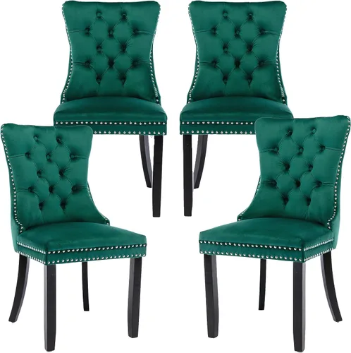 Miniatura 81 de LKTART Juego de 2 sillas de comedor de terciopelo, sillas de comedor copetudas con ribete de anillo de clavo, silla de comedor tapizada con patas