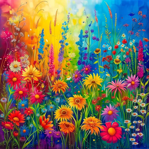 Miniatura 8 de Rompecabezas para adultos de 1000 piezas, rompecabezas de pared de flores coloridas para adultos, pintura de arte floral, flores de arco iris