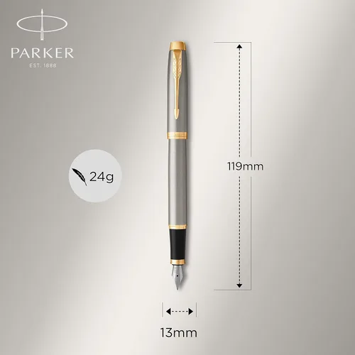 Miniatura 3 de Pluma fuente Parker IM Punta fina de metal satinado con recarga de tinta azul 1931649 Brushed Metal and Gold