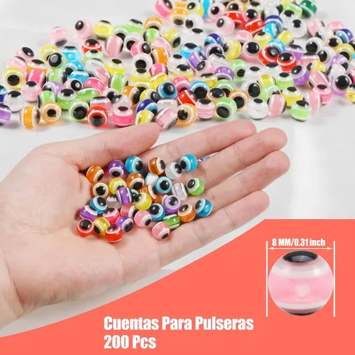 Miniatura 2 de Cuentas de mal de ojo para hacer pulseras, paquete a granel, de 0.236 pulgadas, coloridas y redondas, círculos, cuentas contra el mal de ojo, turco