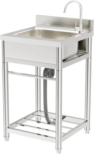 ROOMTEC Juego de fregadero de acero inoxidable 304, fregadero de cocina de restaurante comercial, fregadero al aire libre con banco de trabajo y
