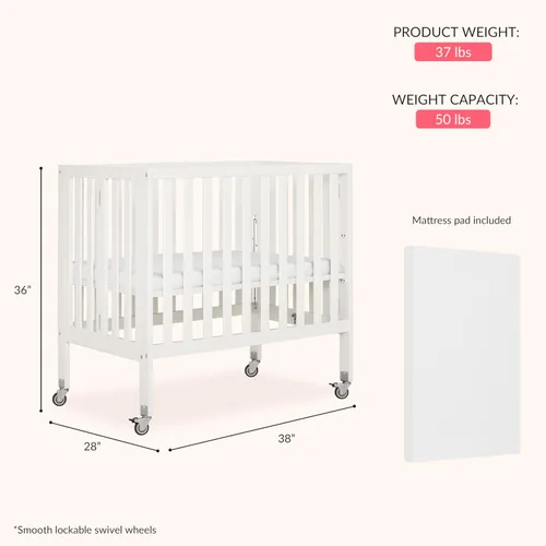 Miniatura 3 de Dream On Me Jett Portable Mini Crib, Non-Full Size Baby Crib for Small Spaces, 3 Mattress Heights, Compact Travel Design, Includes Mattress