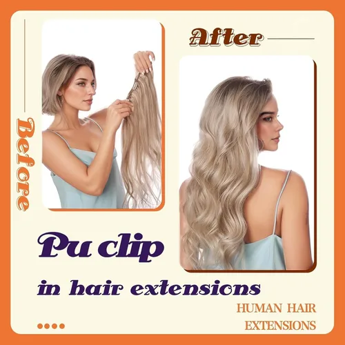 Miniatura 6 de Full Shine Extensiones de cabello humano real de 22 pulgadas con clip, balayage, color marrón degradado a rubio claro, mezcla de marrón, extensiones