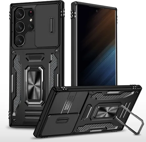 Miniatura 13 de SunStory Funda para teléfono Galaxy A14 5G [grado militar] con protector de pantalla HD, cubierta de cámara deslizante, soporte y material negro