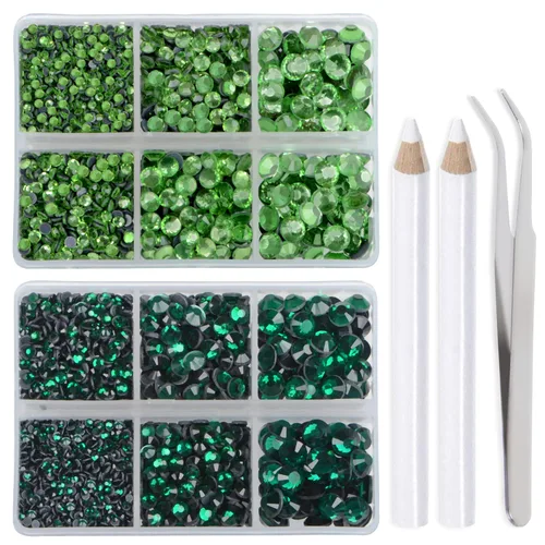 Miniatura 7 de LPBeads 6400 unidades de diamantes termoadhesivos de 12 colores con parte trasera plana, 5 tamaños mixtos, gemas de cristal redondas con pinzas