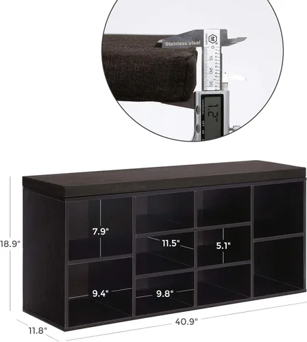 Miniatura 3 de VASAGLE - Colección CUSTOS - Banco para zapatos, banco de almacenamiento con asiento acolchado, banco de entrada con 10 compartimentos